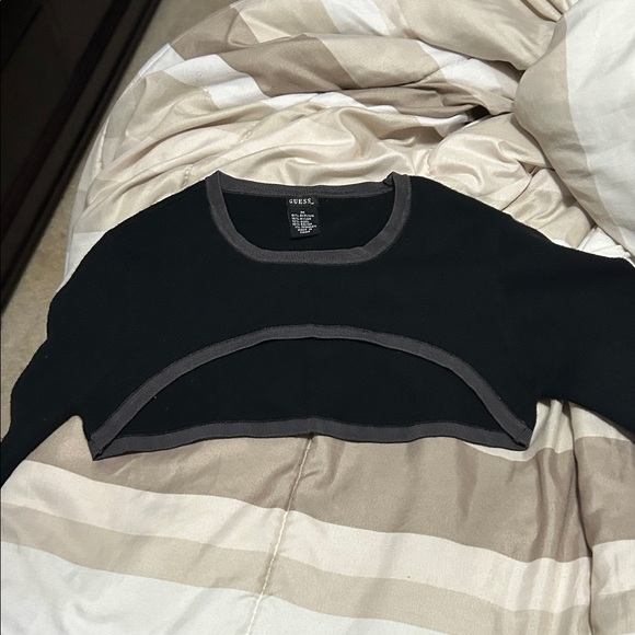 2 pc Guess Black Shrug Sweater and Tube Top with Gray Trim - Picture 5 of 6